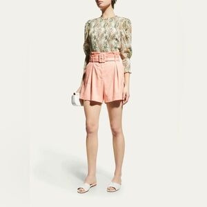 VERONICA BEARD Ashford Coral Linen Blend Belted Paper Bag Shorts, Size 10